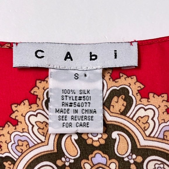 CAbi Silk Red Paisley Kimono Tie Front V Neck Short Flutter Sleeve Top Small EUC - Picture 6 of 7